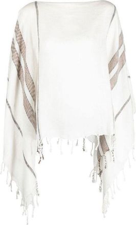 Brunello Cucinelli WomenS White Bronze Linen Poncho With Fringe, One Size