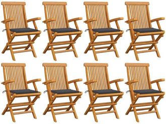 vidaXL Sillas De Jard&iacute;n 8 Uds Madera Teca Con Cojines Gris Antracita Vidaxl