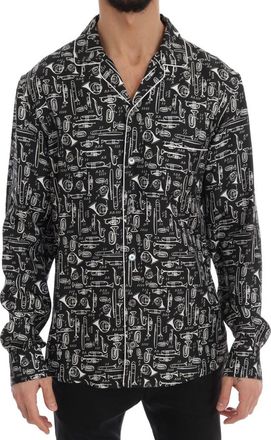Dolce & Gabbana Zwarte Zijde JAZZ Motief Print Casual Shirt