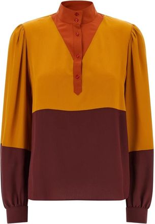 Saint Laurent Color-block Zijden Blouse - Dames - Blouses - Veelkleurig - XS - Leer - Overhemden