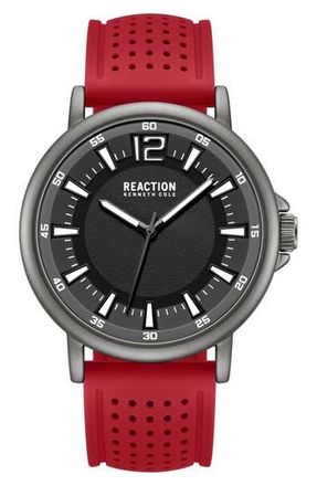 Kenneth Cole Reaction Perforated Silicone Strap Watch, 44mm in Black/Red at Nordstrom Rack
