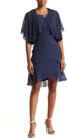 S.L. Fashions Chiffon Tier Jacket & Dress Set in Nav at Nordstrom, Size 10