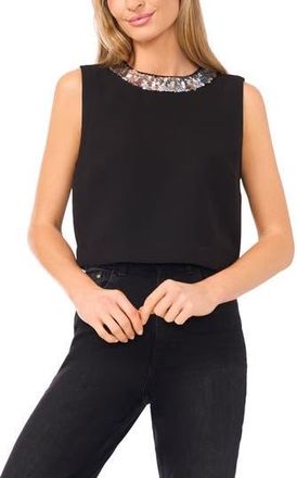 CeCe by Cynthia Steffe Sequin Paillette Collar Crepe Tank in Rich Black at Nordstrom Rack, Size X-Large