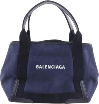 Balenciaga Pre-owned Tote Bags, male, Blue, Size: ONE SIZE Pre-owned Navy Cabas Canvas Tote Bag