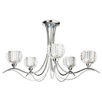 Netlighting Blanche 5 Light Semi Flush Multi Arm Ceiling Light Chrome Moulded Clear Glass G9 in Grey
