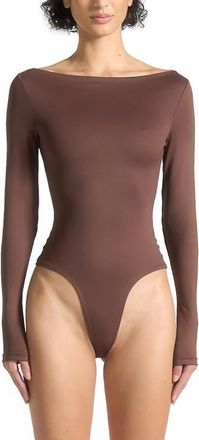Mani&egrave;re De Voir Eva Boat Neck Bodysuit in Brown at Nordstrom, Size 10