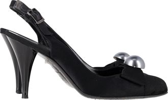 Chanel Pre-owned Womens Bow Pearl Embellished Slingback Pumps in Black Satin - Size UK 4
