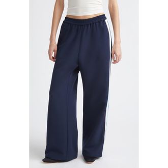 Sandy Liang Broome Side Stripe Wide Leg Pants in Navy at Nordstrom, Size X-Large