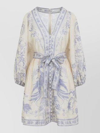 Zimmermann indra plunge linen mini dress belt