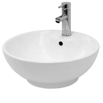 ECD Germany Lavabo blanco redondo de cer&aacute;mica con desag&uuml;e plateado
