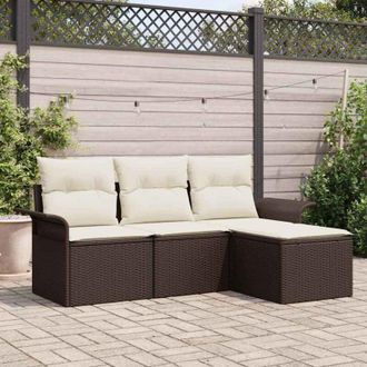vidaXL Vidaxl - Conjunto De Sof&aacute; De Jard&iacute;n Con Coj&iacute;n 4 Pcs Marr&oacute;n Polirat&aacute;n