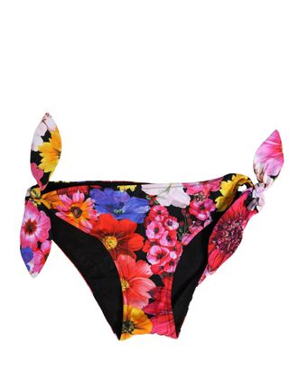 Dolce & Gabbana Black Floral Print Swimsuit Bikini Bottom Womens Swimwear