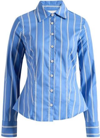 Reformation Raya Fitted Stretch Organic Cotton Shirt in Lake Stripe at Nordstrom, Size 12