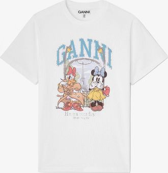 Ganni White T-shirt with Minnie Mouse & Daisy Duck - Size XS Organic Cotton