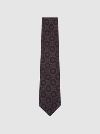 Reiss Navy Silk Floral Medallion-print Tie