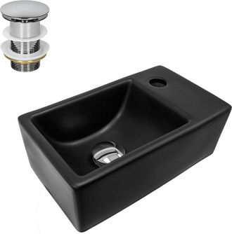 ML Design Lavabo baño de cerámica negra rectangular con juego de drenaje