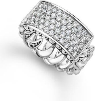 Lagos Mens Pav&eacute; Diamond Curb Link Ring in Silver at Nordstrom, Size 10