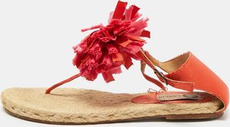 Lanvin Pink Satin Flower Bow Thong Espadrille Flat Sandals