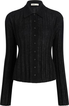Khaite C&aacute;rdigan cl&aacute;sico de punto acanalado con cuello en mezcla de mohair y seda - Knitwear - Mujer - Negro - S