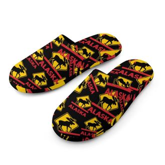 Generic Moose Crossing Alaska Mens Cozy Memory Foam Slippers Warm Cotton House Shoes Comfy Slipper for Indoor Outdoor
