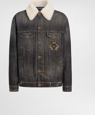 Dolce & Gabbana Denim Jacket With Logo Patch - Man Denim Multi-colored 48