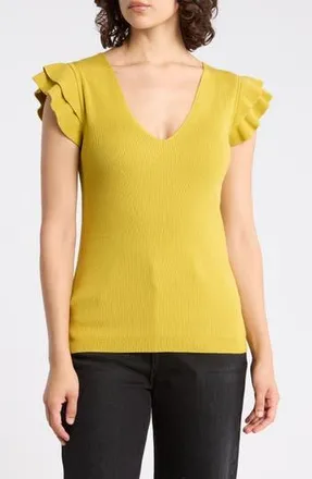 T Tahari Ruffle Sleeve Fitted Sweater in Anjou Pear at Nordstrom Rack, Size X-Large