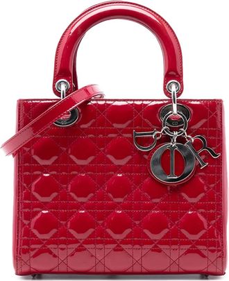 Dior Borsa a tracolla Lady Dior media con motivo Cannage e finitura lucida 2012 - Rosso