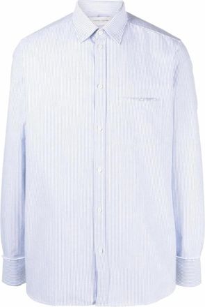 Golden Goose Gestreepte Katoenen Poplin Overhemd - Heren - Zakelijke Overhemden - Blauw - XL - Katoen - Overhemden