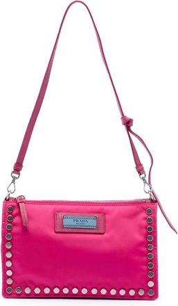 Prada Pre-owned Shoulder Bags, female, Pink, Size: ONE SIZE Pre-owned Studded Shoulder Bag