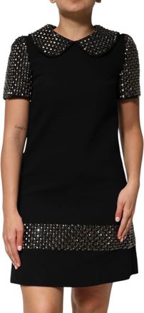 Dolce & Gabbana Black Crystal Embellished Collared Mini Womens Dress