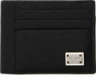 Dolce & Gabbana Grained Calfskin Flat Card Holder with Logo Plaque