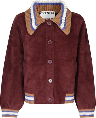 Essentiel Bordeaux Beadwork Collar Striped Zip Cardigan