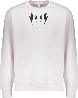 Neil Barrett Grafische sweater met lange mouwen - Heren - Sweatshirts - Wit - XL - Katoen - Hoodies & sweatvesten
