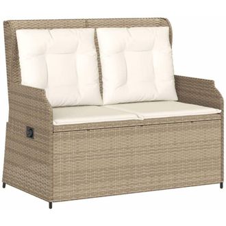 vidaXL Sill&oacute;n Reclinable De Jard&iacute;n Con Cojines Rat&aacute;n Sint&eacute;tico Beige Vidaxl