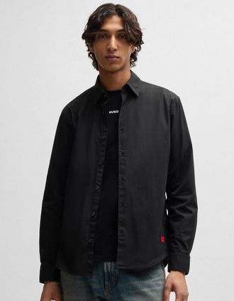 HUGO BOSS Mens HUGO Ermo Mens Slim-Fit Shirt in Stretch-Cotton Canvas - Black 001 - Size: 38/Regular