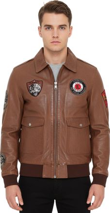 Infinity Leather Mens Tan Flying Leather Bomber G-1 Aviator Collar Jacket - Hudson