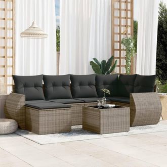 vidaXL Vidaxl - Set De Sof&aacute;s De Jard&iacute;n 7 Piezas Con Cojines Rat&aacute;n Pe Gris