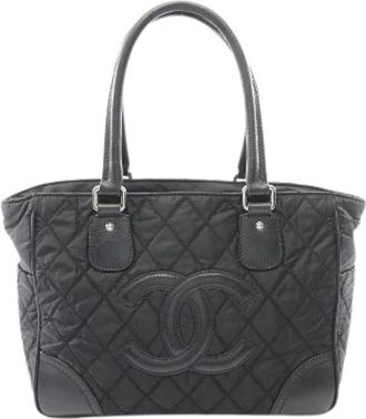 Chanel Pre-owned Paris New York Line Nylon Leather Tote Bag - Dames - Vintage Shopper - Zwart - ONE Size - Nylon - Vintage