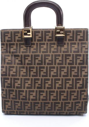 Fendi Brown Canvas Leather Handbag Tote Bag (Pre-Owned)