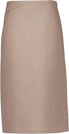 Fendi Rokken, Dames, Beige, S, Linnen, Gewaxte Linnen Midi Rok met Split
