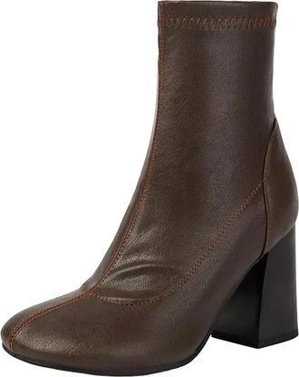 Generic Womens Sexy Stretch Ankle Boots Round Toe Super High Block Heel With Side Zipper And A Comfortable Fit Platform