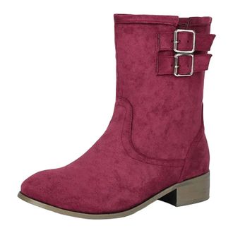 Generic Womens Leisure Ankle Boots Round Toe Med Chunky Heel Slip On Design With A Decorative Buckle Casual Daily Booties