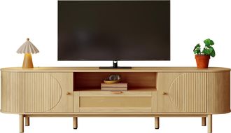 STILVORA Mueble De Tv Con 2 Puertas, 1 Caj&oacute;n De Rat&aacute;n Y Huecos Abiertos, Pasacables, En Mdf, Natural, 175&times;36&times;51 Cm