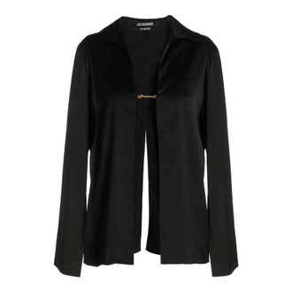 Jacquemus Overhemden, Dames, Zwart, S, Satijn, La Chemise Notte Satin Shirt