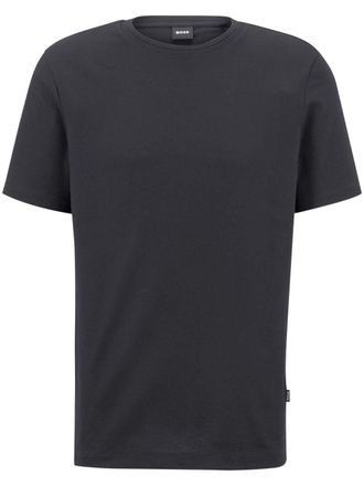 BOSS logo-tag bubble-jacquard cotton T-shirt - Black