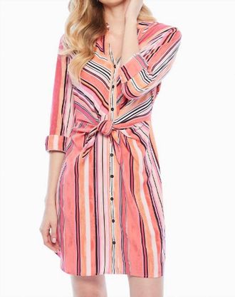 Nic+Zoe Sunset Stripe Shirt Dress In Pink Multi