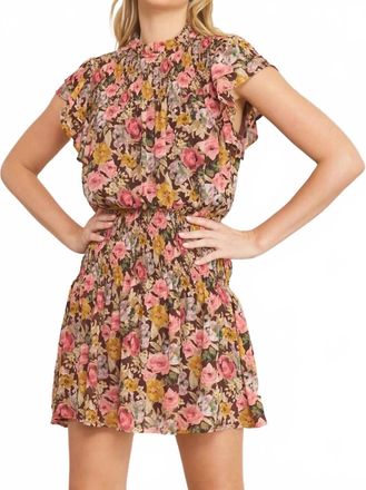 Entro Floral Smocked Dress In Brown