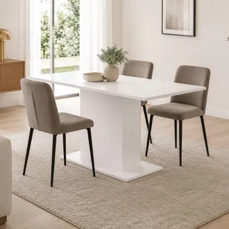 Dmora Mesa Fija Litarari, 6 Asientos, Forma Rectangular, Tablero De Madera Nobilitada, 138x80x74h Cm Blanco