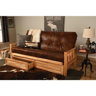 Kodiak Lodge Frame-Natural Finish-Oregon Trail Saddle Mattress-Storage Drawers
