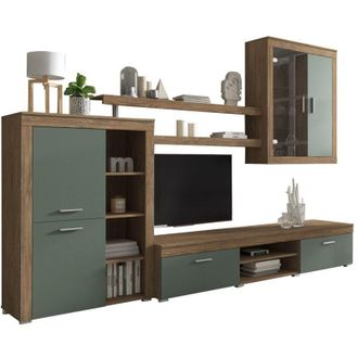 Dmora Parete Attrezzata Casies, Mobile Soggiorno 11 Ripiani, Modulabile, 18 Vani, Marrone Rovere